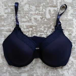 Laura Ashley Lace Crochet Underwire Padded Bra 38DD Navy Blue